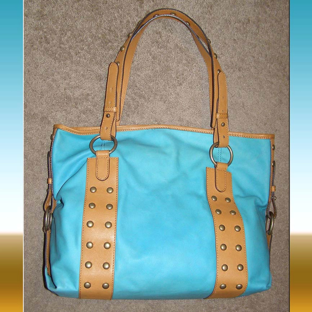 NEW Hype large Leather Shoulder Tote bag Studded Turquoise